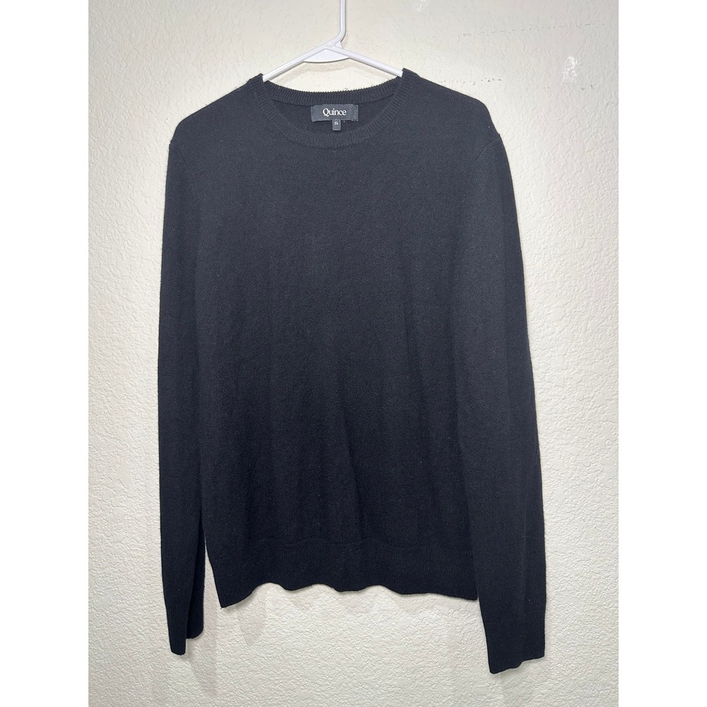 Quince Mens Black 100% Cashmere Crewneck Sweater Small Classic Knit Luxury Soft